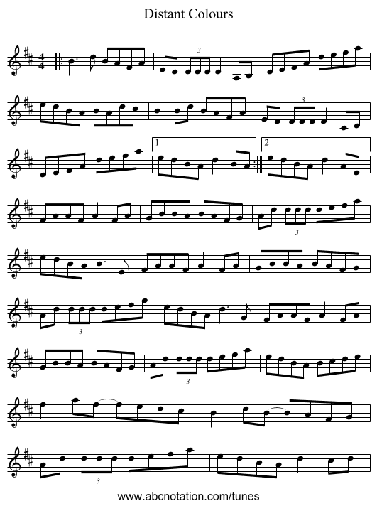 Distant Colours - staff notation