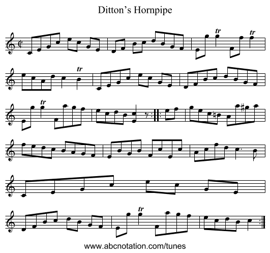 Ditton’s Hornpipe - staff notation