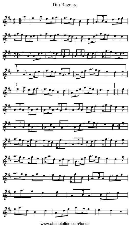 Diu Regnare - staff notation