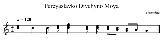 Divchyno Moya, Pereyaslavko - staff notation