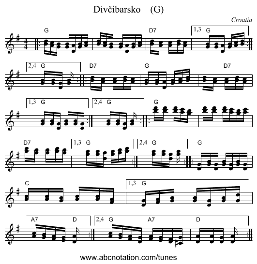 Divčibarsko    (G) - staff notation