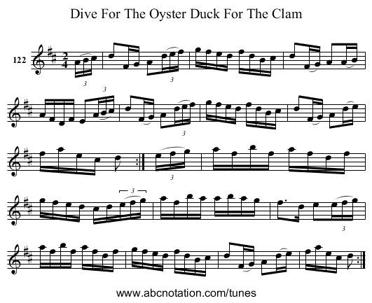 Dive For The Oyster Duck For The Clam - staff notation