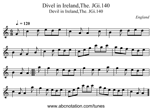 Divel in Ireland,The. JGi.140 - staff notation