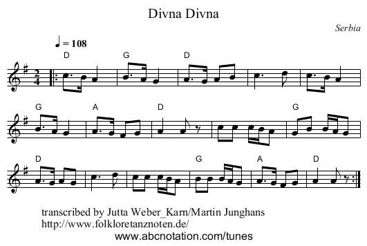 Divna, Divna - staff notation