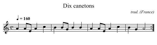 Dix canetons - staff notation