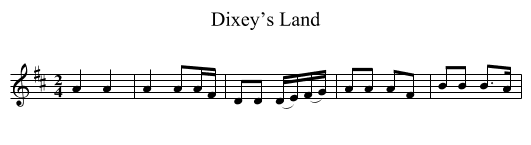 Dixey’s Land - staff notation