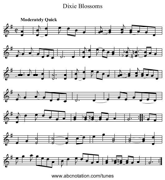Dixie Blossoms - staff notation