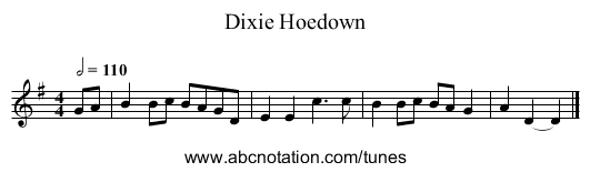 Dixie Hoedown - staff notation