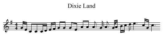 Dixie Land - staff notation