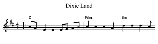 Dixie Land - staff notation