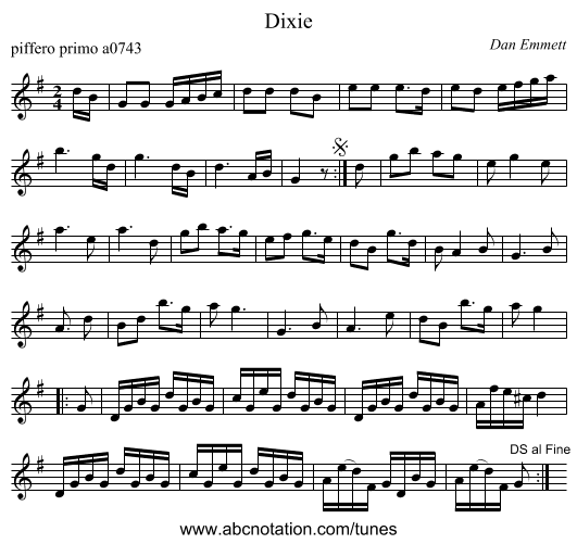 Dixie - staff notation