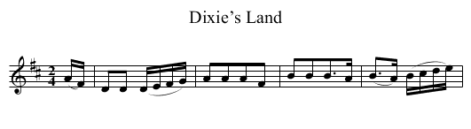Dixie’s Land - staff notation
