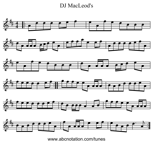 DJ MacLeod's - staff notation