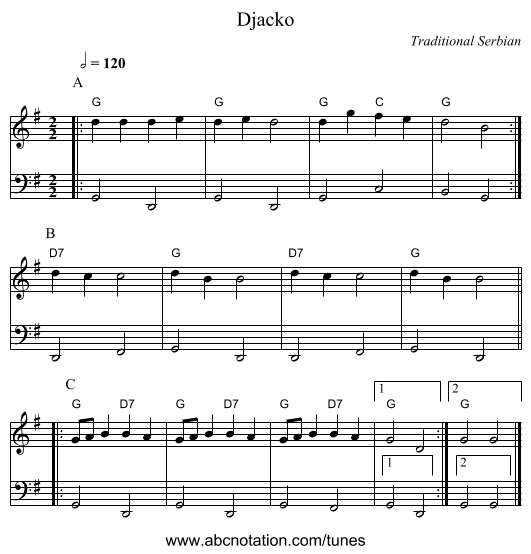 Djacko - staff notation