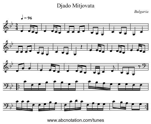 Djado Mitjovata - staff notation