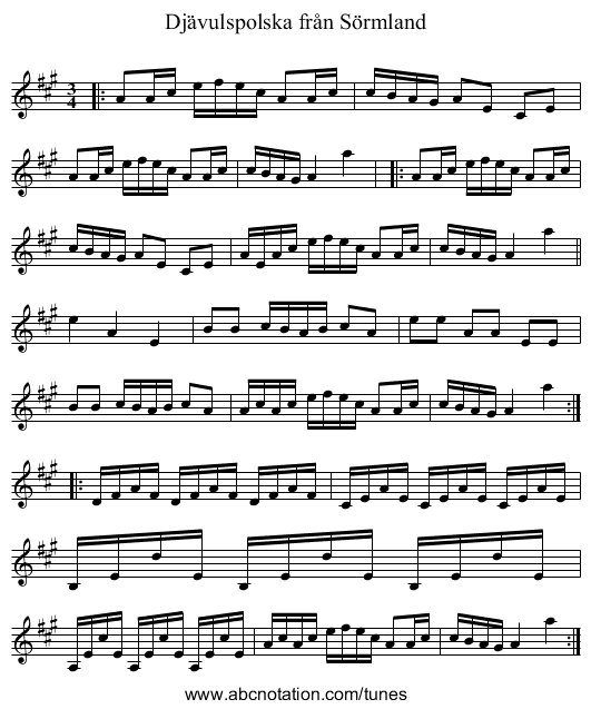 Djävulspolska från Sörmland - staff notation