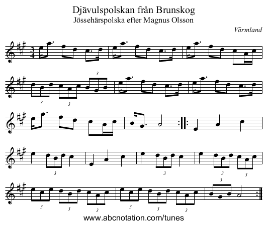 Djävulspolskan från Brunskog - staff notation