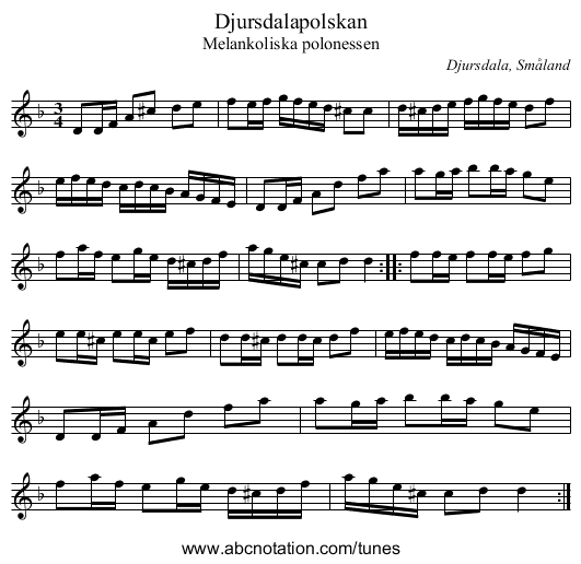 Djursdalapolskan - staff notation