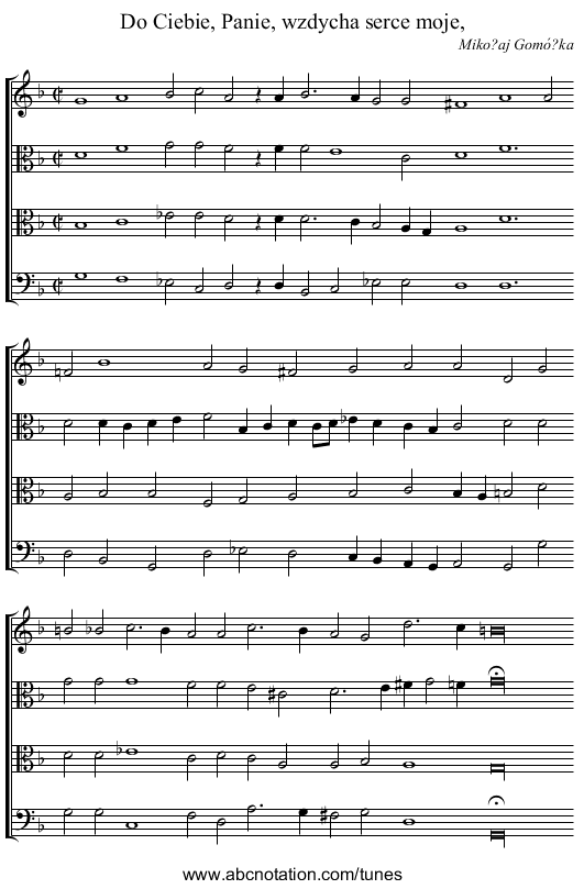 Do Ciebie, Panie, wzdycha serce moje, - staff notation