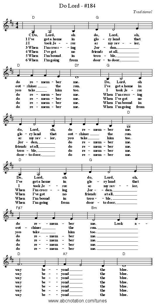 Do Lord - #184 - staff notation