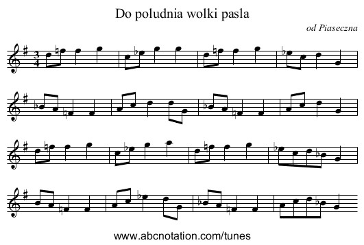 Do poludnia wolki pasla - staff notation