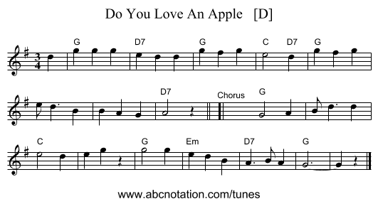 Do You Love An Apple   [D] - staff notation