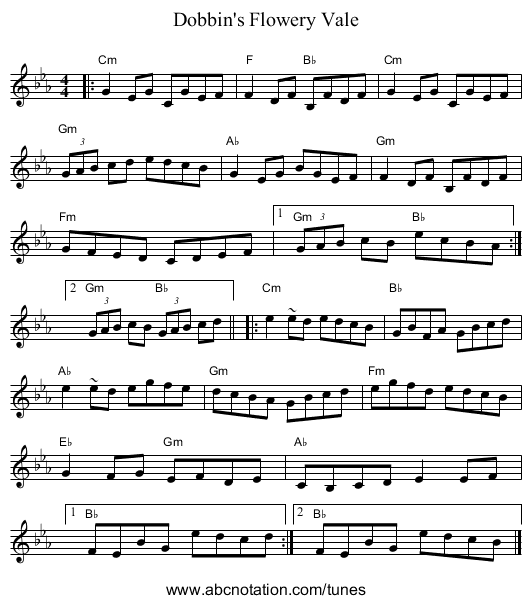 Dobbin's Flowery Vale - staff notation