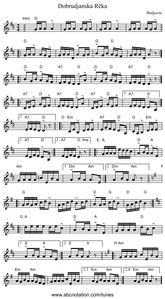 Dobrudjanska Rĕka - staff notation