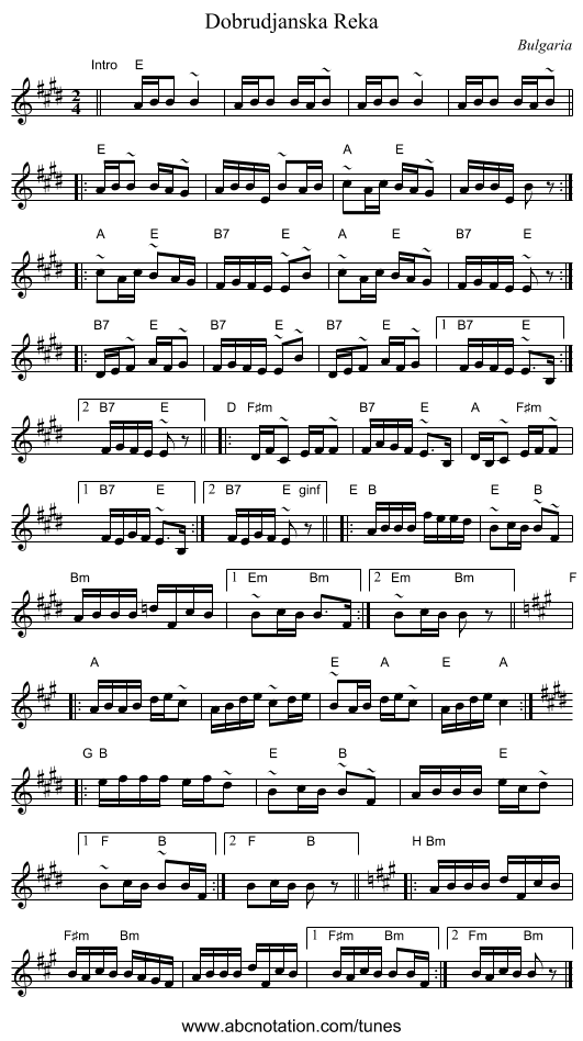 Dobrudjanska Reka - staff notation