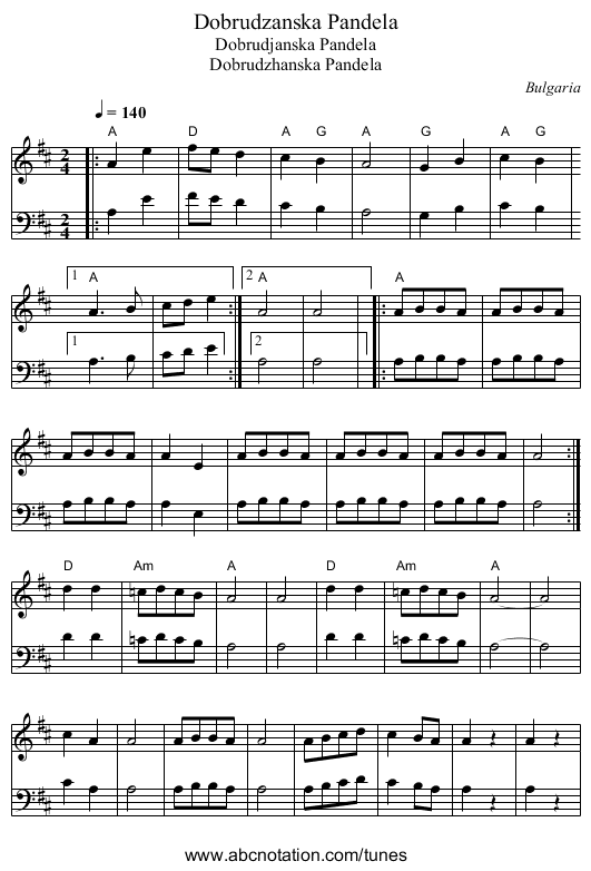 Dobrudzanska Pandela - staff notation