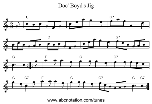 Doc' Boyd's Jig - staff notation