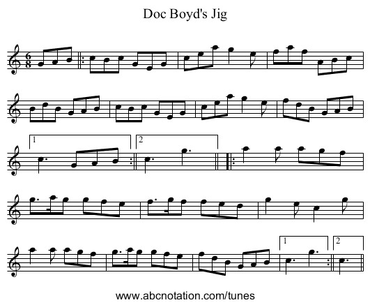 Doc Boyd's Jig - staff notation