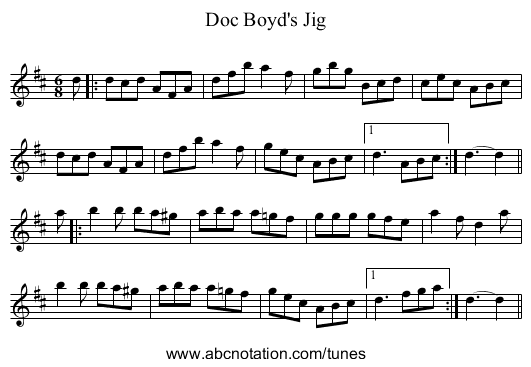 Doc Boyd's Jig - staff notation