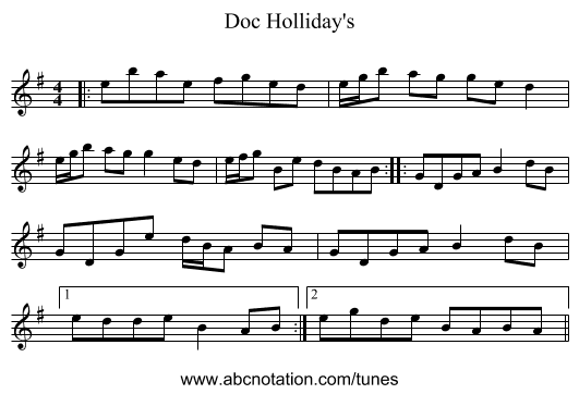 Doc Holliday's - staff notation