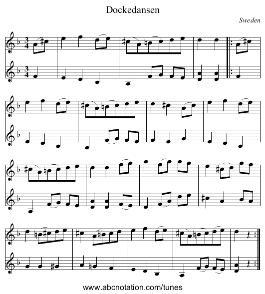 Dockedansen - staff notation