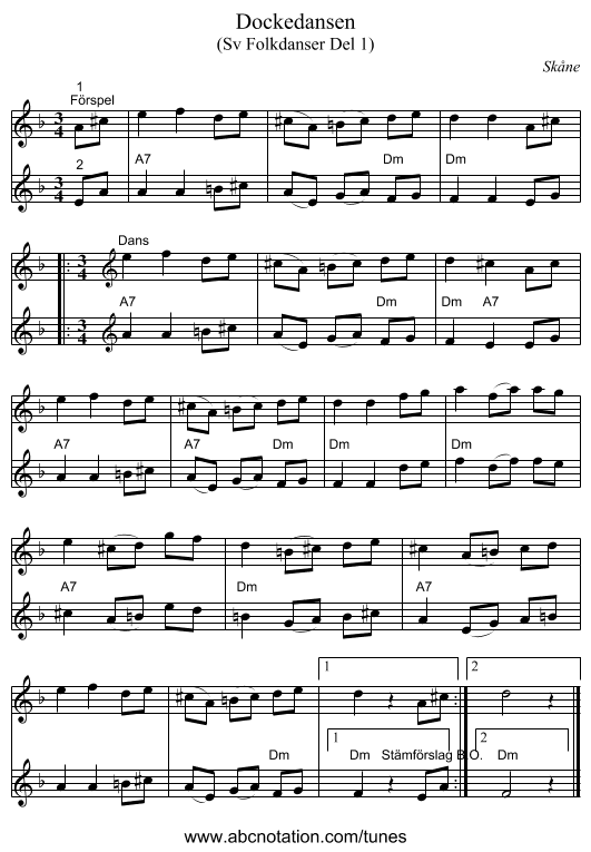 Dockedansen - staff notation