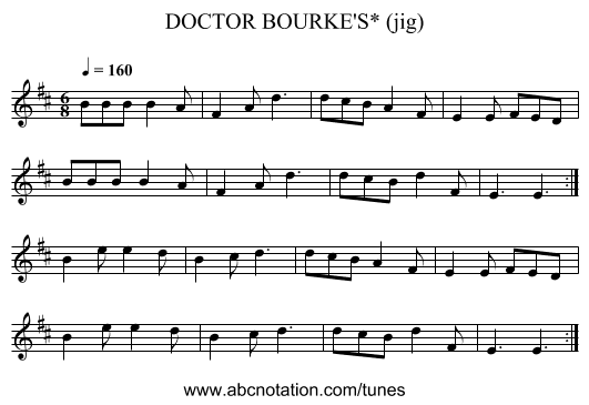 DOCTOR BOURKE'S* (jig) - staff notation