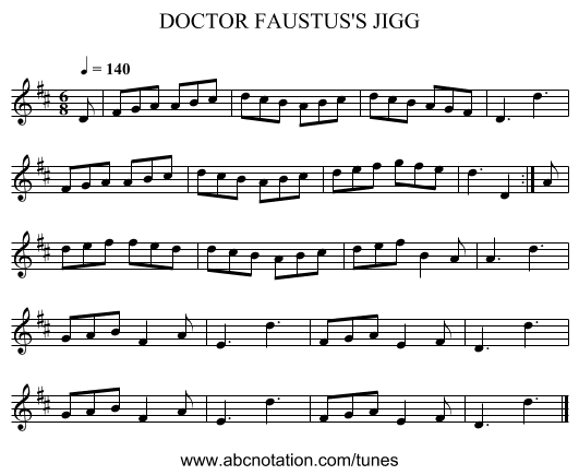 DOCTOR FAUSTUS'S JIGG - staff notation