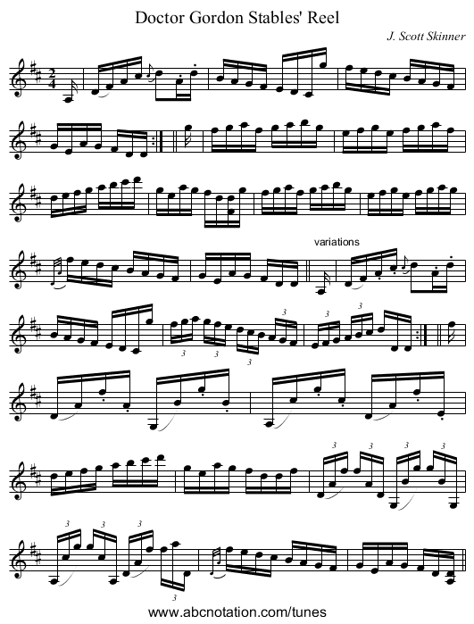 Doctor Gordon Stables' Reel - staff notation