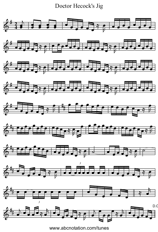 Doctor Hecock's Jig - staff notation