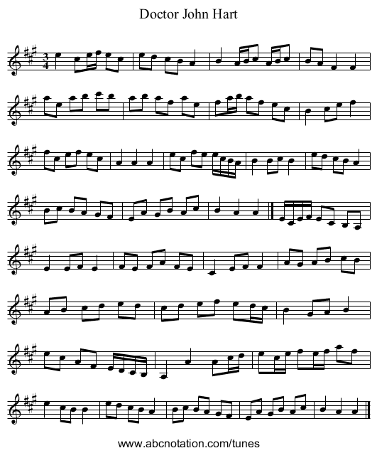 Doctor John Hart - staff notation