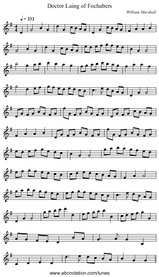 Doctor Laing of Fochabers - staff notation