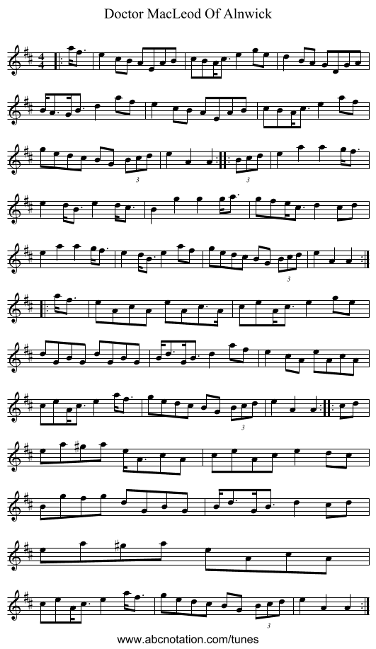 Doctor MacLeod Of Alnwick - staff notation
