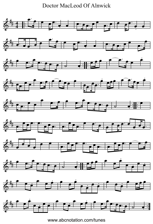 Doctor MacLeod Of Alnwick - staff notation