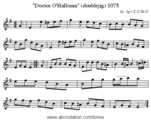 Doctor O'Halloran (doublejig) 1075 - staff notation