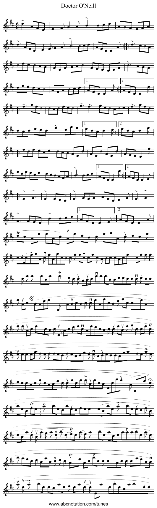 Doctor O'Neill - staff notation