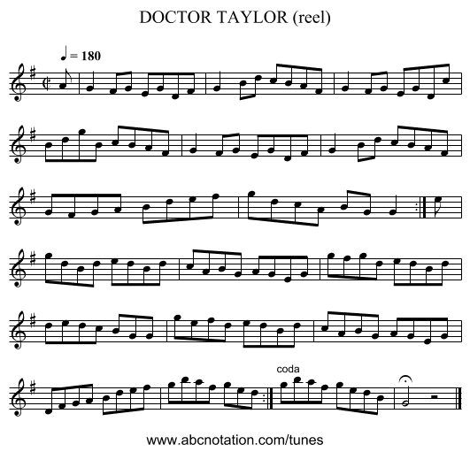 DOCTOR TAYLOR (reel) - staff notation