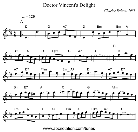 Doctor Vincent's Delight - staff notation