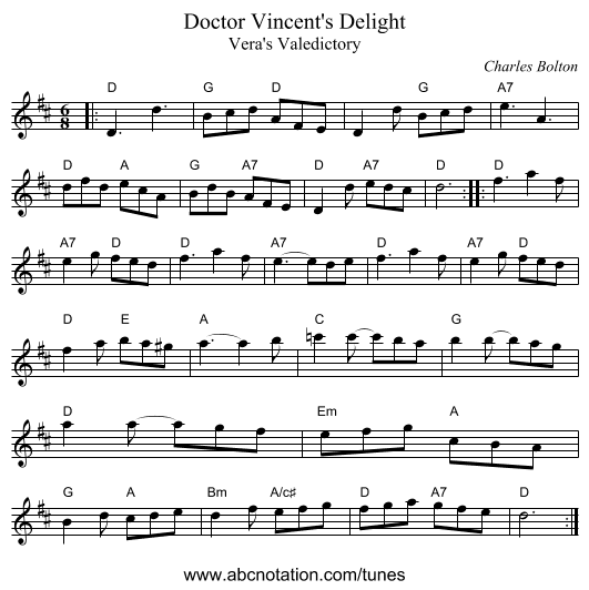 Doctor Vincent's Delight - staff notation