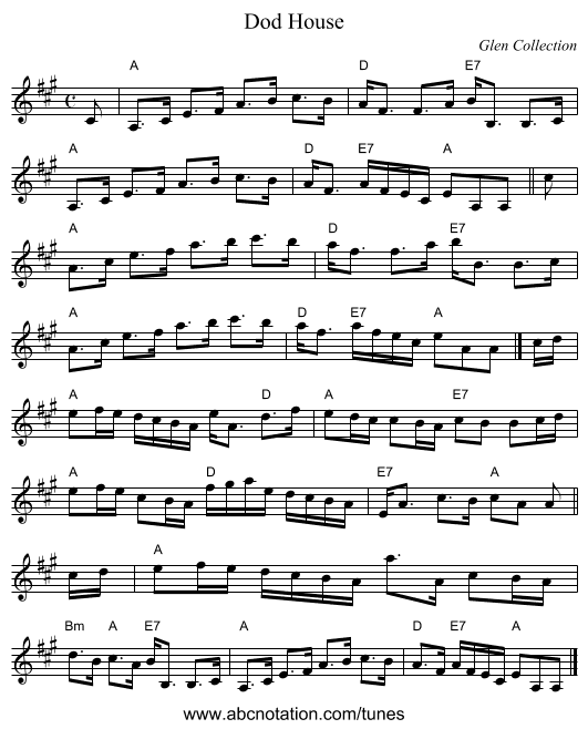 Dod House - staff notation